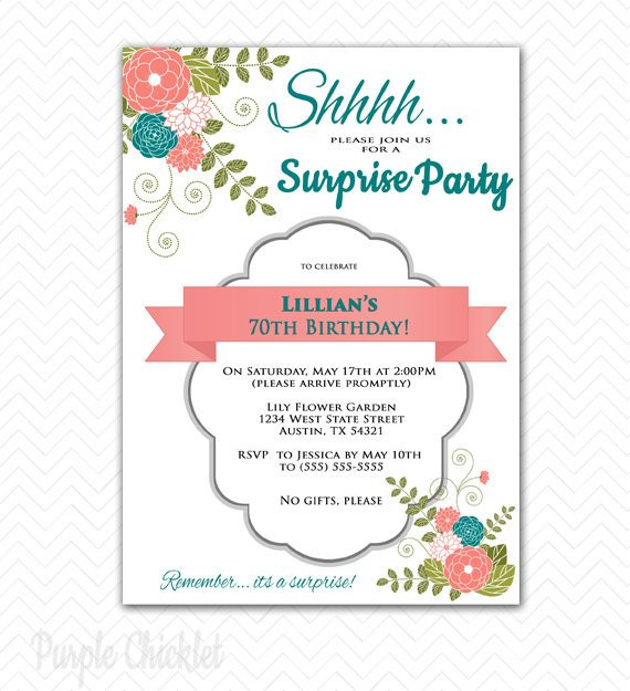 Best ideas about Surprise 70th Birthday Invitations
. Save or Pin Surprise Invitation 70th Birthday Party by PurpleChicklet Now.
