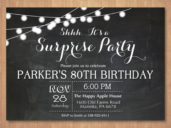 Best ideas about Surprise 70th Birthday Invitations
. Save or Pin Surprise 80th Birthday Invitation Chalkboard 30th 40th 50th Now.