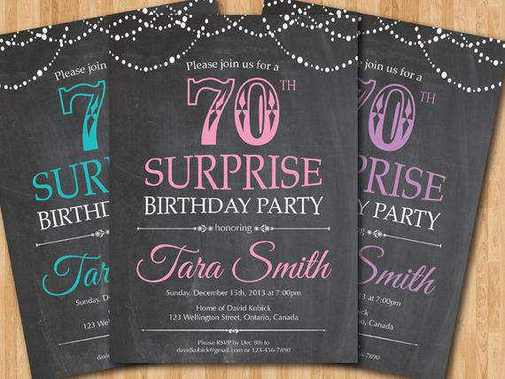 Best ideas about Surprise 70th Birthday Party Invitations
. Save or Pin Surprise 70th birthday invitation Chalkboard Surprise Now.