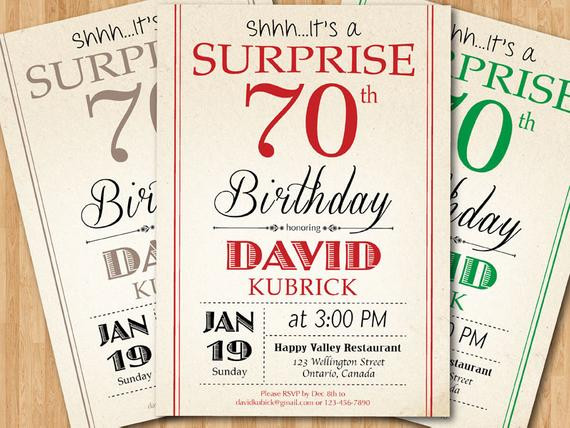 Best ideas about Surprise 70th Birthday Party Invitations
. Save or Pin Surprise 70th birthday invitation Red Gold Purple Pink Now.