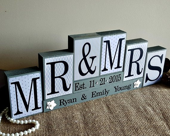 Best ideas about Wedding Gift Ideas For Young Couple
. Save or Pin Personalized Mr and Mrs Wedding Sign Wooden Blocks Now.