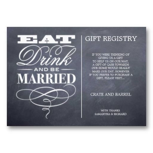 Best ideas about Wedding Gift Registry Ideas
. Save or Pin Eat Drink And Be Married Wedding Gift Registry Cards Now.