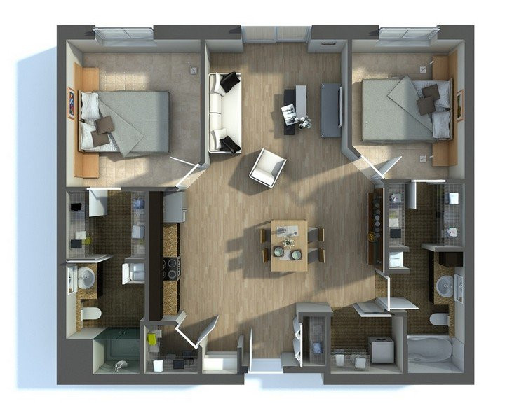 Best ideas about 2 Bedroom Apartment Floor Plans
. Save or Pin 20 Awesome 3D Apartment Plans With Two Bedrooms Part 2 Now.