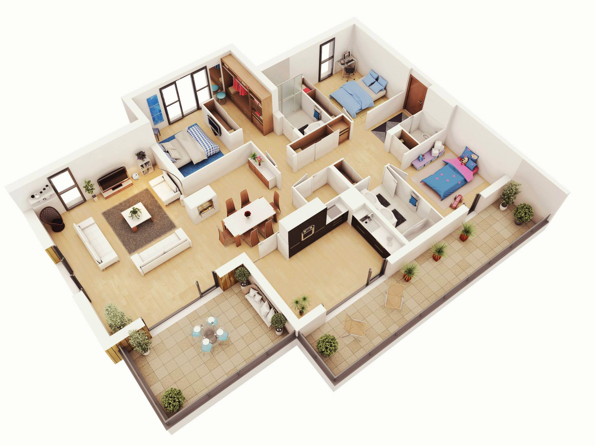 Best ideas about 3 Bedroom House Floor Plans
. Save or Pin 25 More 3 Bedroom 3D Floor Plans Now.