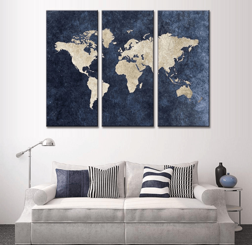 Best ideas about 3 Panel Wall Art . Save or Pin 3 Panel "Blue World Map" Canvas Wall Art Now.