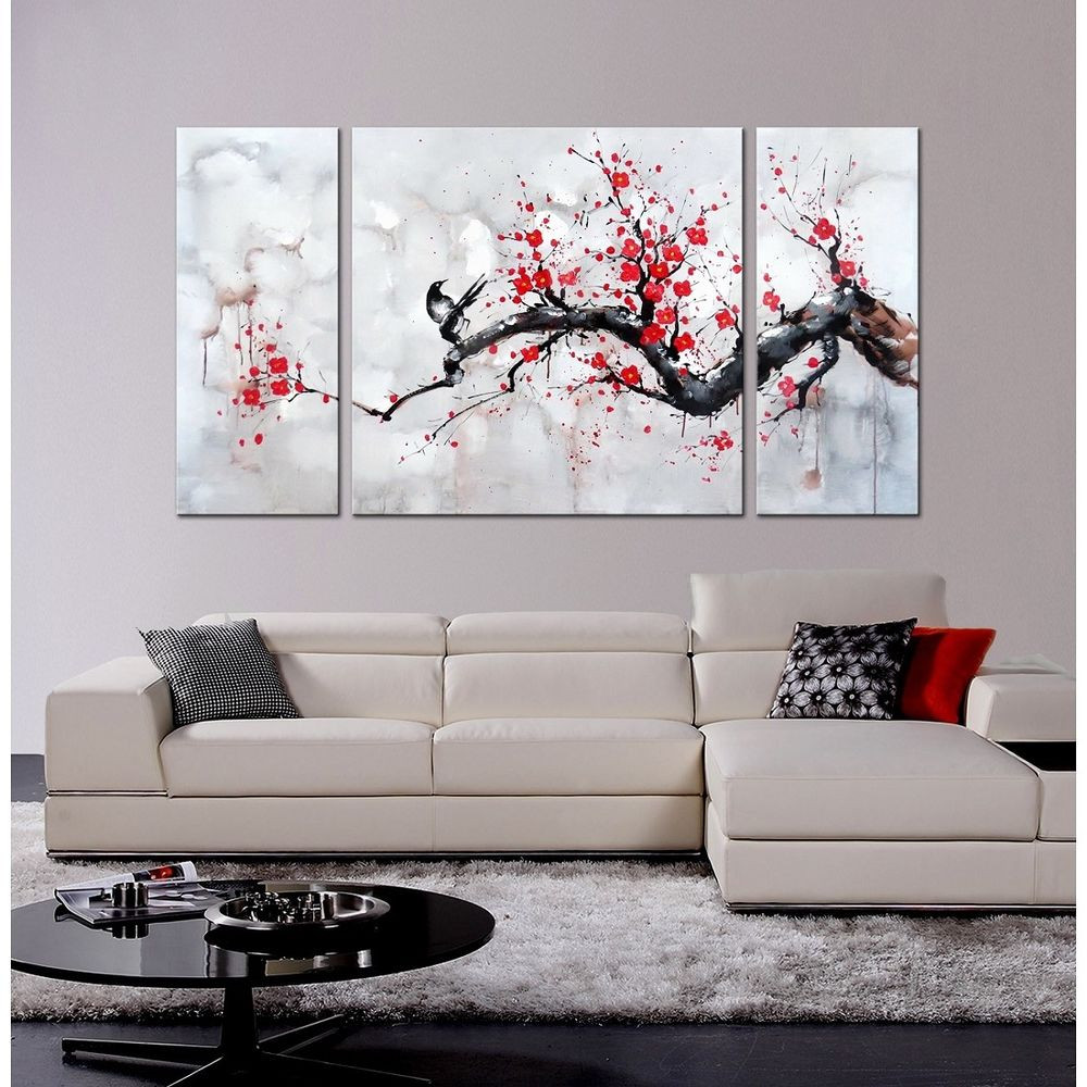 Best ideas about 3 Panel Wall Art . Save or Pin Japanese Inspired Wall Art Red Plum Blossom Hand Painted Now.