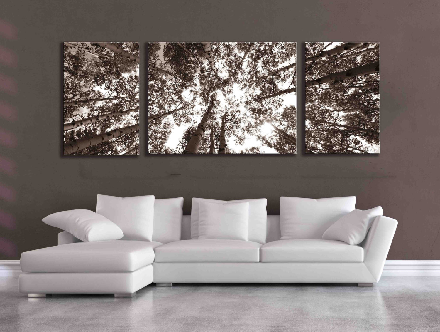 Best ideas about 3 Panel Wall Art . Save or Pin sepia three panel multi piece aspen birch tree nature Now.