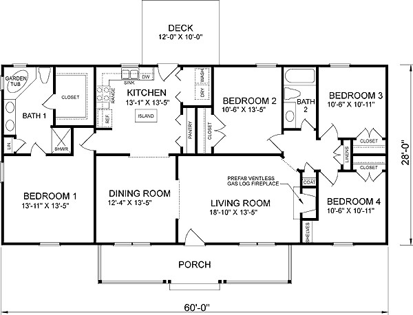 Best ideas about 4 Bedroom Floor Plans
. Save or Pin Southern Style House Plan 4 Beds 2 Baths 1680 Sq Ft Plan Now.