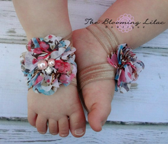 Best ideas about Baby Barefoot Sandals DIY
. Save or Pin Floral Baby Barefoot Sandals with Beige Elastic Newborn Now.