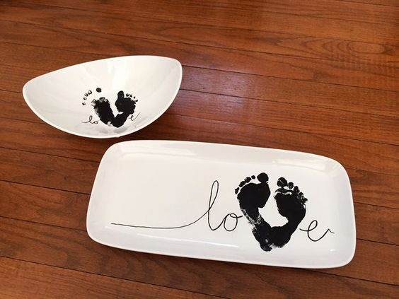 Best ideas about Baby Footprints DIY
. Save or Pin DIY a baby footprint love plate for grandparents this year Now.