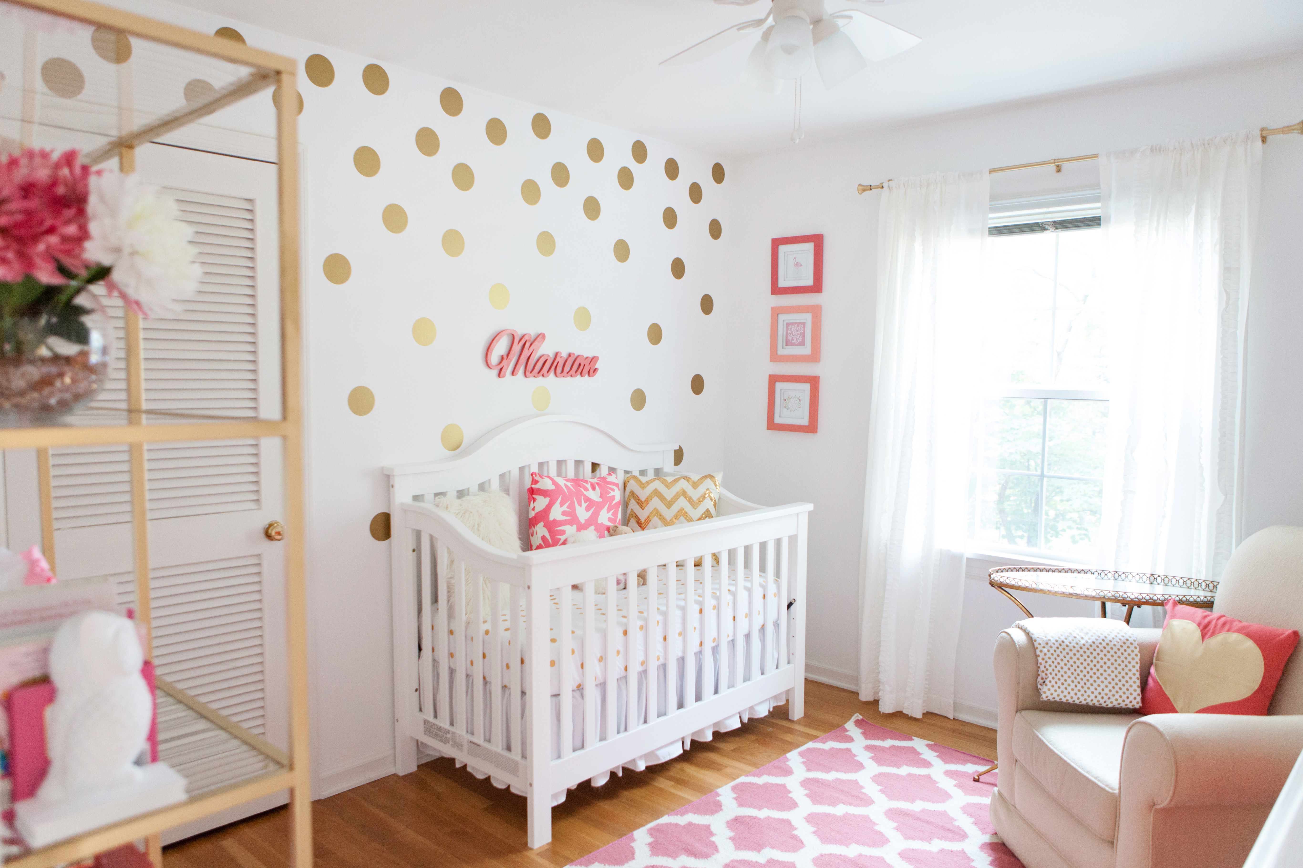 Best ideas about Baby Girl Room Ideas
. Save or Pin Marion s Coral and Gold Polka Dot Nursery Project Nursery Now.