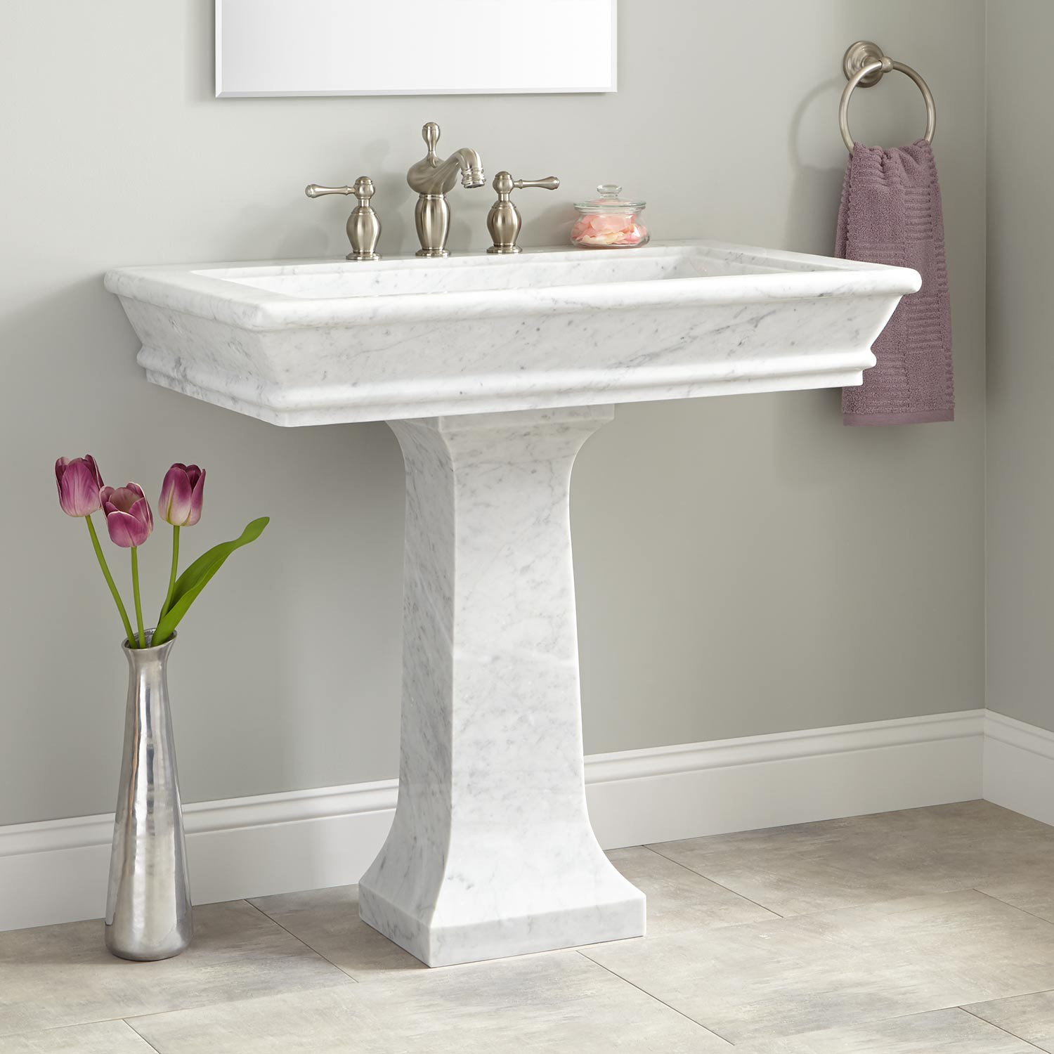 Best ideas about Bathroom Pedestal Sink
. Save or Pin 36" Polished Carrara Marble Pedestal Sink Bathroom Sinks Now.