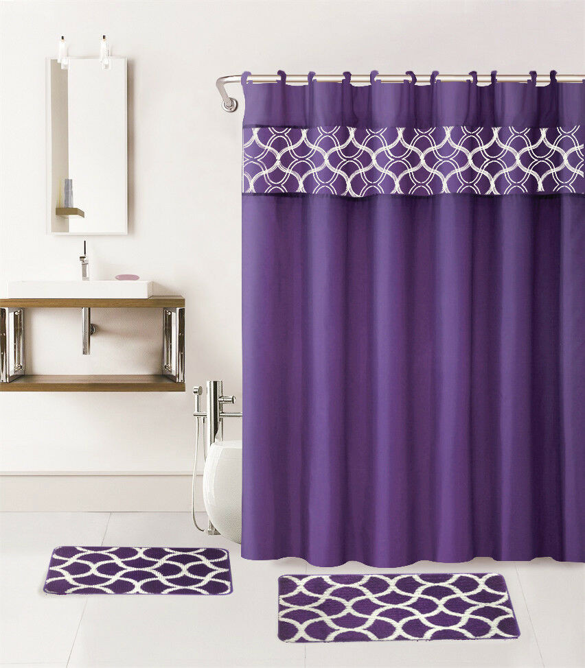 Best ideas about Bathroom Sets With Shower Curtain
. Save or Pin 15PC PURPLE GEOMETRIC BATHROOM SET 2 BATH MATS 1 SHOWER Now.