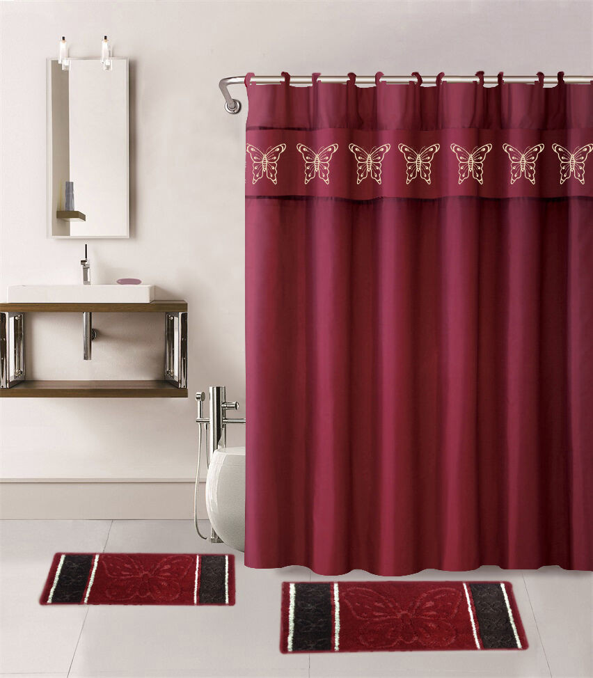 Best ideas about Bathroom Sets With Shower Curtain
. Save or Pin 15PC BURGUNDY BUTTERFLY BATHROOM SET BATH MATS SHOWER Now.