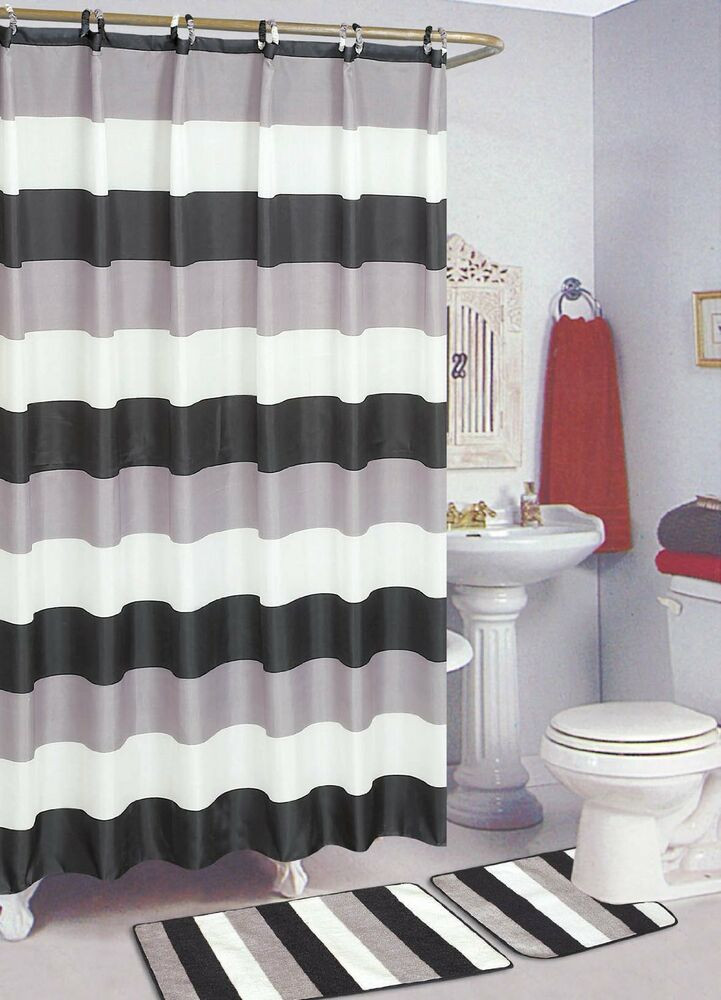 Best ideas about Bathroom Sets With Shower Curtain
. Save or Pin Black & White 15 Piece Bathroom Set Bath Rugs Shower Now.