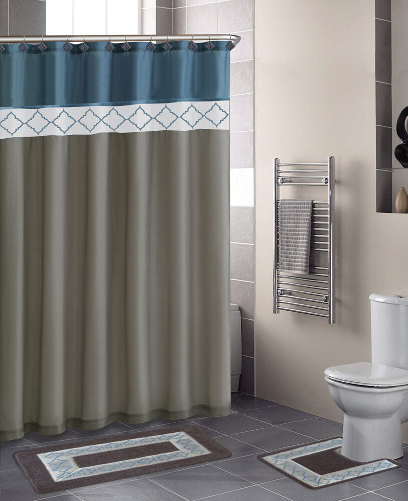 Best ideas about Bathroom Sets With Shower Curtain
. Save or Pin Beige Blue Modern Shower Curtain 15 Pcs Bath Rug Mat Now.