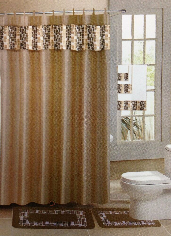 Best ideas about Bathroom Sets With Shower Curtain
. Save or Pin Mosaic Taupe & Gold 15 Piece Bathroom Accessory Set 2 Bath Now.