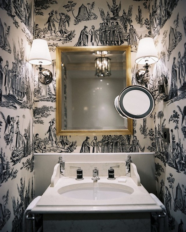 Best ideas about Bathroom Wall Paper
. Save or Pin Black and White Toile Wallpaper Transitional bathroom Now.