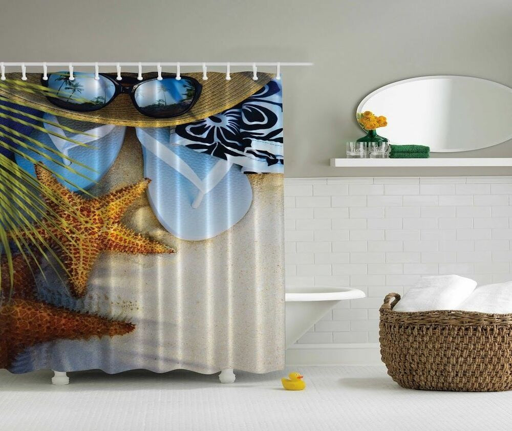 Best ideas about Beach Bathroom Decor
. Save or Pin Tropical Seaside Shower Curtain Beach Starfish Flip Flop Now.