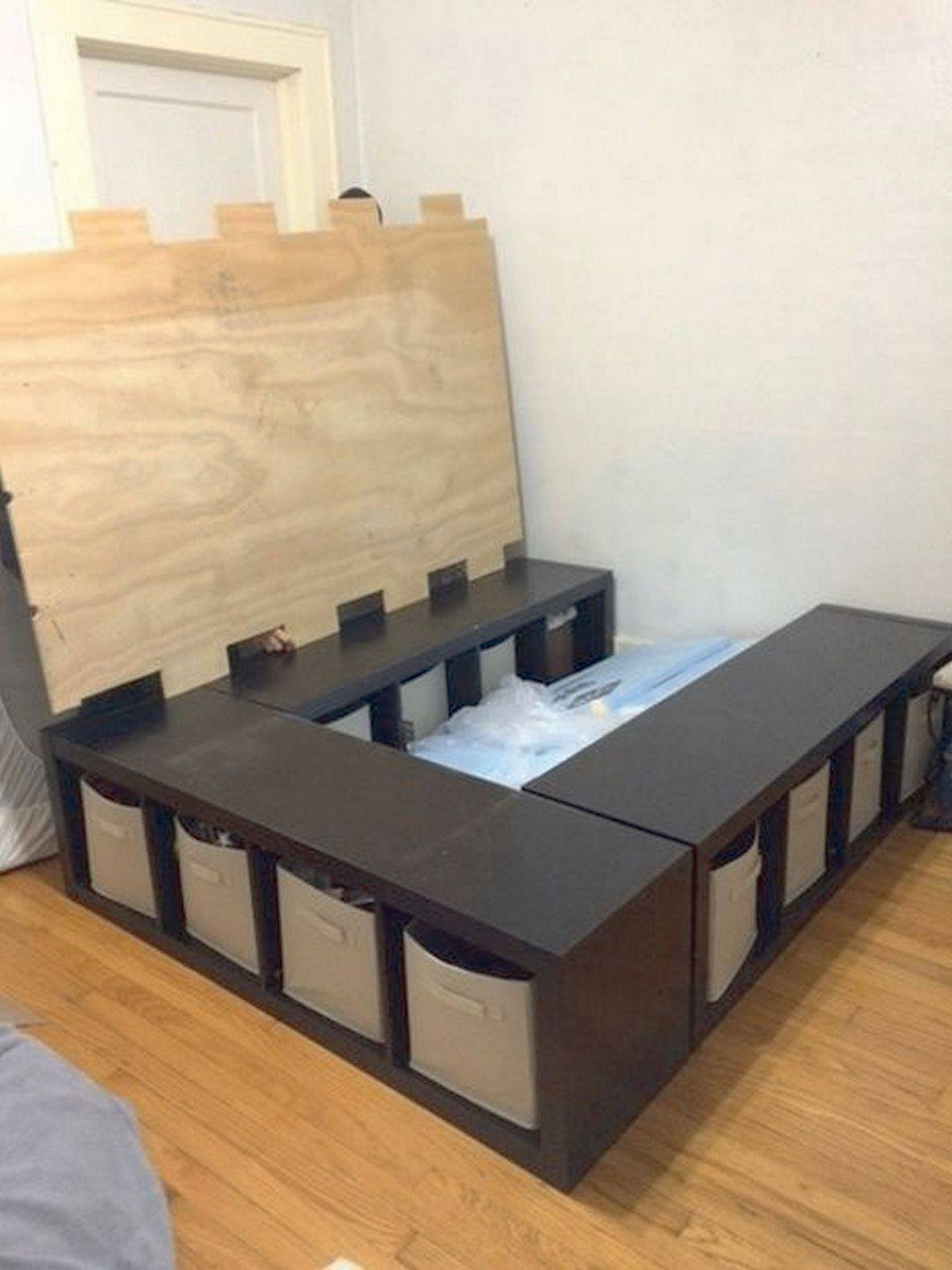 Best ideas about Bed Frame With Storage DIY
. Save or Pin DIY Storage Bed place three 4 cube storage shelves in a u Now.