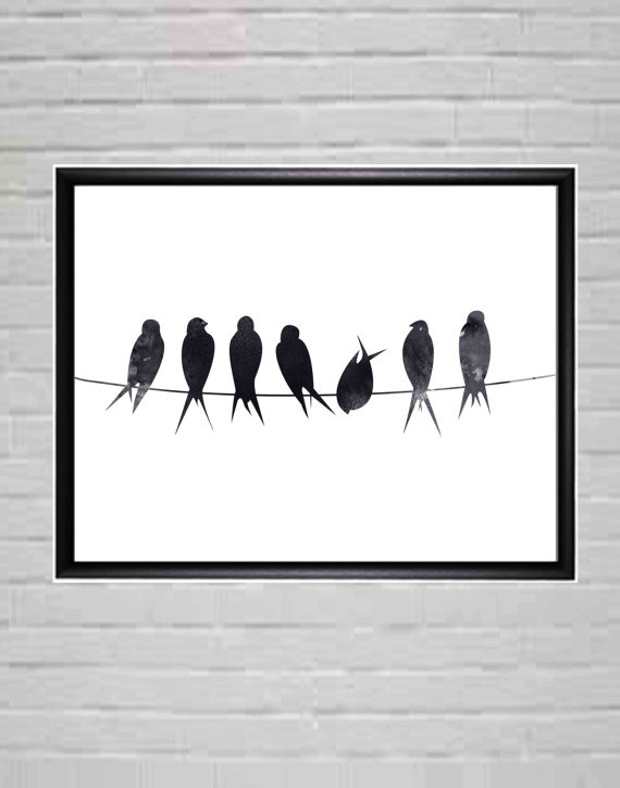 Best ideas about Black And White Wall Art
. Save or Pin Birds on Wire Black and White Wall Art Minimalist Poster Now.