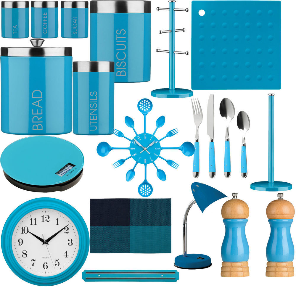 Best ideas about Blue Kitchen Decor Accessories
. Save or Pin Blue Kitchen Storage Tea Coffee Sugar Cutlery Set Clock Now.