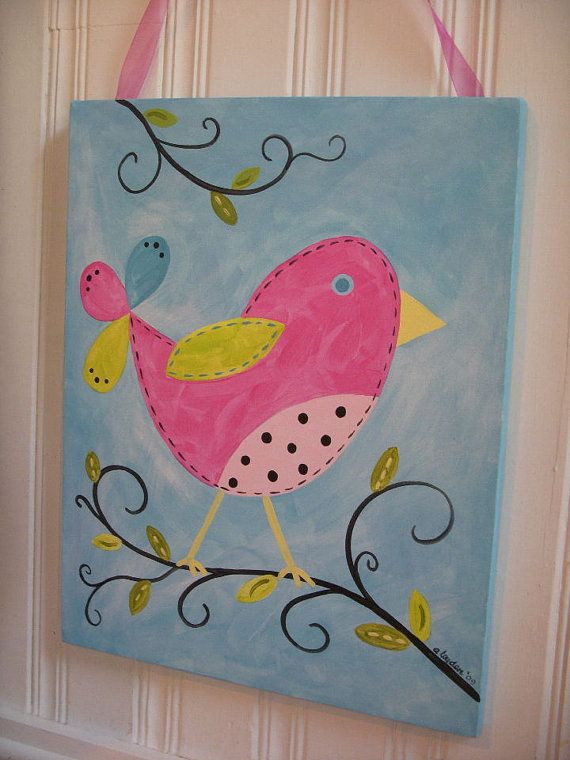 Best ideas about Canvas Painting Ideas For Kids
. Save or Pin Custom Bird Painting 11 x 14 Kids girl kid room decor Now.