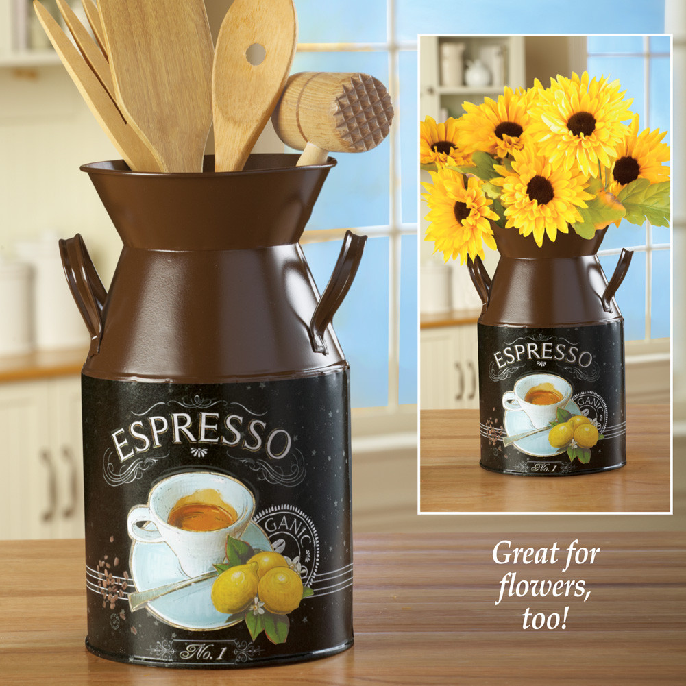 Best ideas about Cappuccino Kitchen Decor
. Save or Pin Coffee themed Espresso Milk Canister Utensil Flower Holder Now.