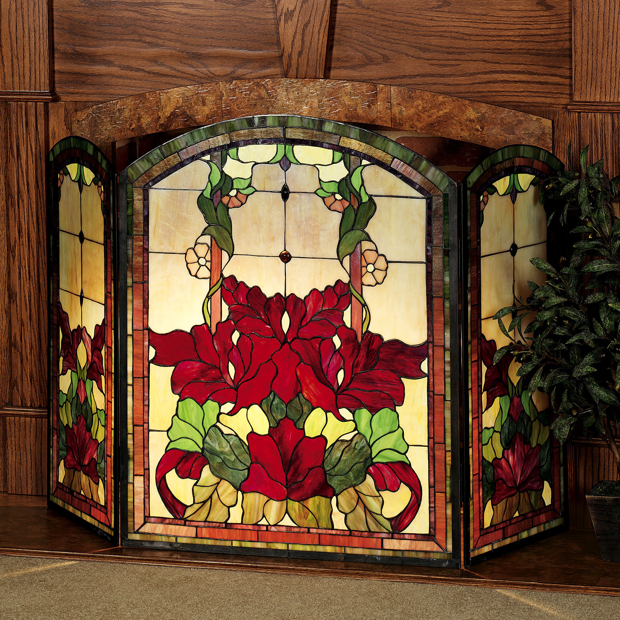 Best ideas about Christmas Fireplace Screen
. Save or Pin Yvette Decorative Floral Stained Glass Fireplace Screen Now.