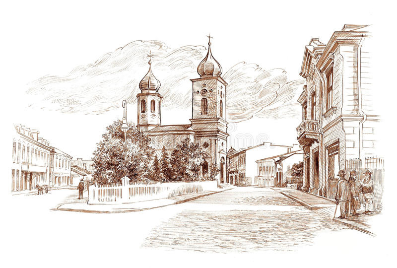 Best ideas about City Landscape Drawing
. Save or Pin Ink Hand Drawing Lost City Landscape With Church Stock Now.