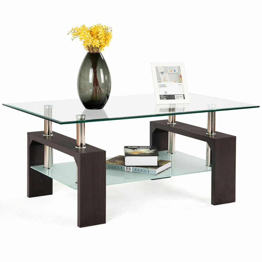 Best ideas about Coffee Table Glass
. Save or Pin Rectangular Tempered Glass Coffee Table w Shelf Wood Now.