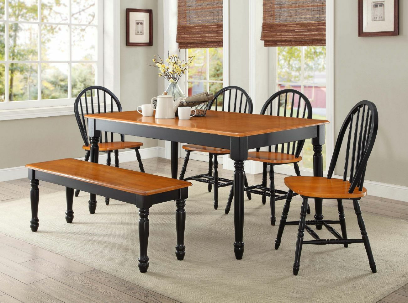 Best ideas about Dining Room Chairs Set Of 6
. Save or Pin 6 Pc Farmhouse Dining Room Set Table Bench Chairs Wood Now.