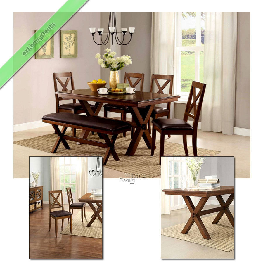 Best ideas about Dining Room Chairs Set Of 6
. Save or Pin 6 Piece Dining Set Maddox Table Chairs with Bench Wood Now.
