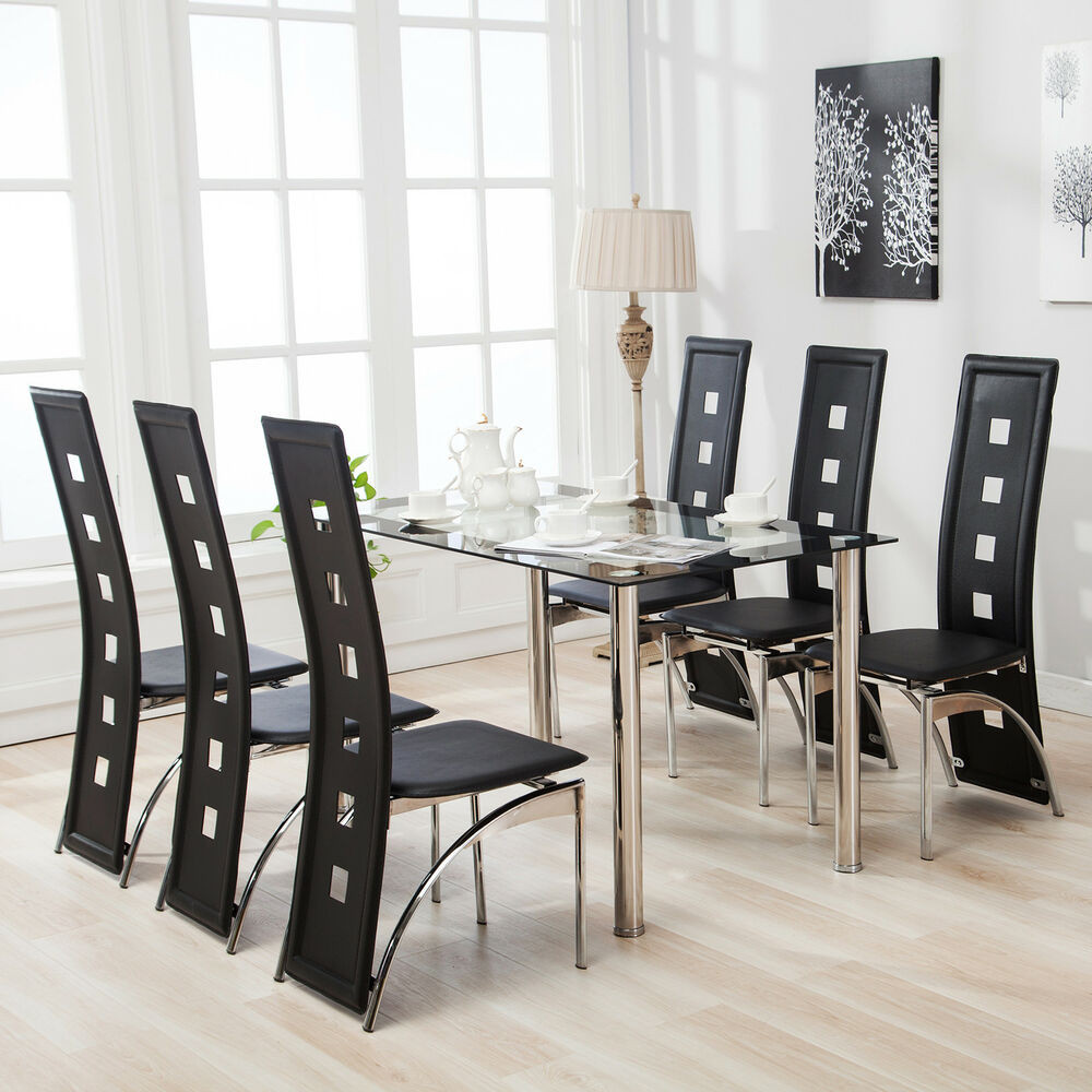 Best ideas about Dining Table And Chair Set
. Save or Pin 7 Piece Dining Table Set and 6 Chairs Black Glass Metal Now.