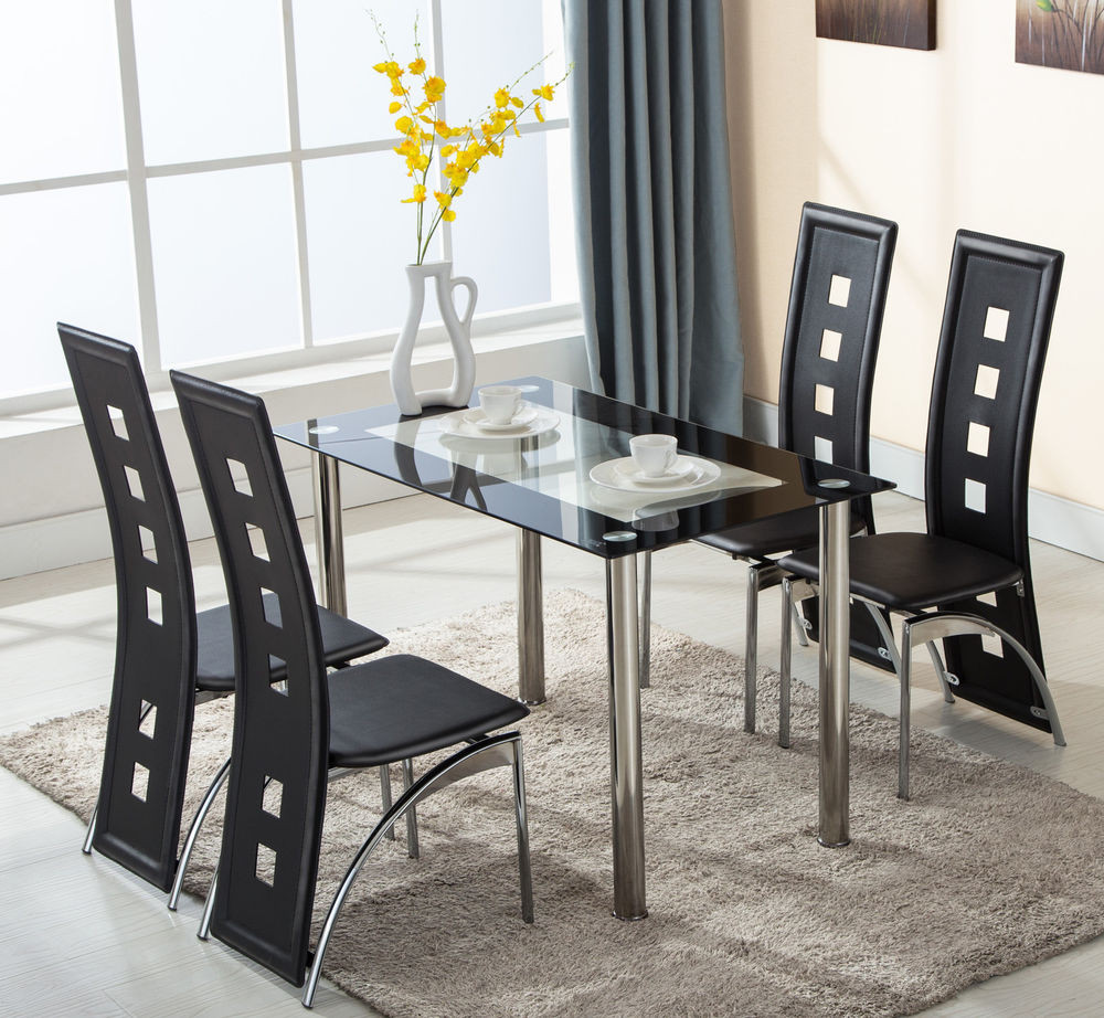 Best ideas about Dining Table And Chair Set
. Save or Pin 5 Piece Glass Dining Table Set 4 Leather Chairs Kitchen Now.