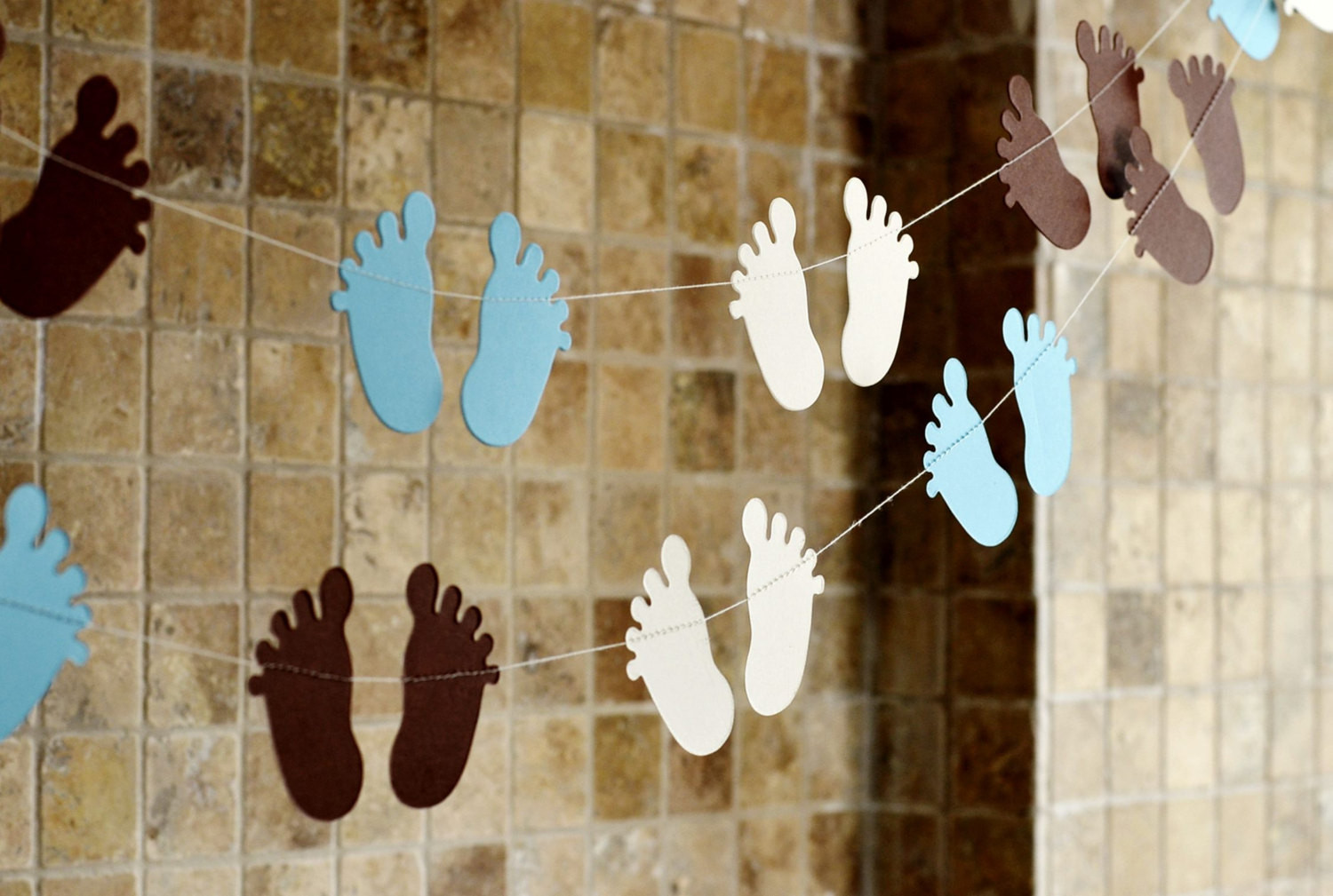 Best ideas about DIY Baby Footprints
. Save or Pin Baby footprint garland Baby shower decorations by Now.