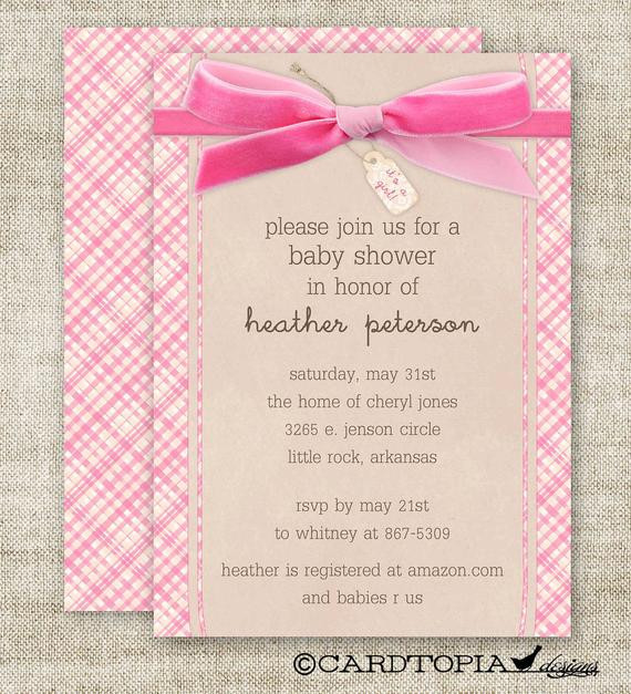 Best ideas about DIY Baby Shower Invitations For Girl
. Save or Pin GIRL BABY SHOWER Invitations Plaid Bow It s A Girl Digital Now.