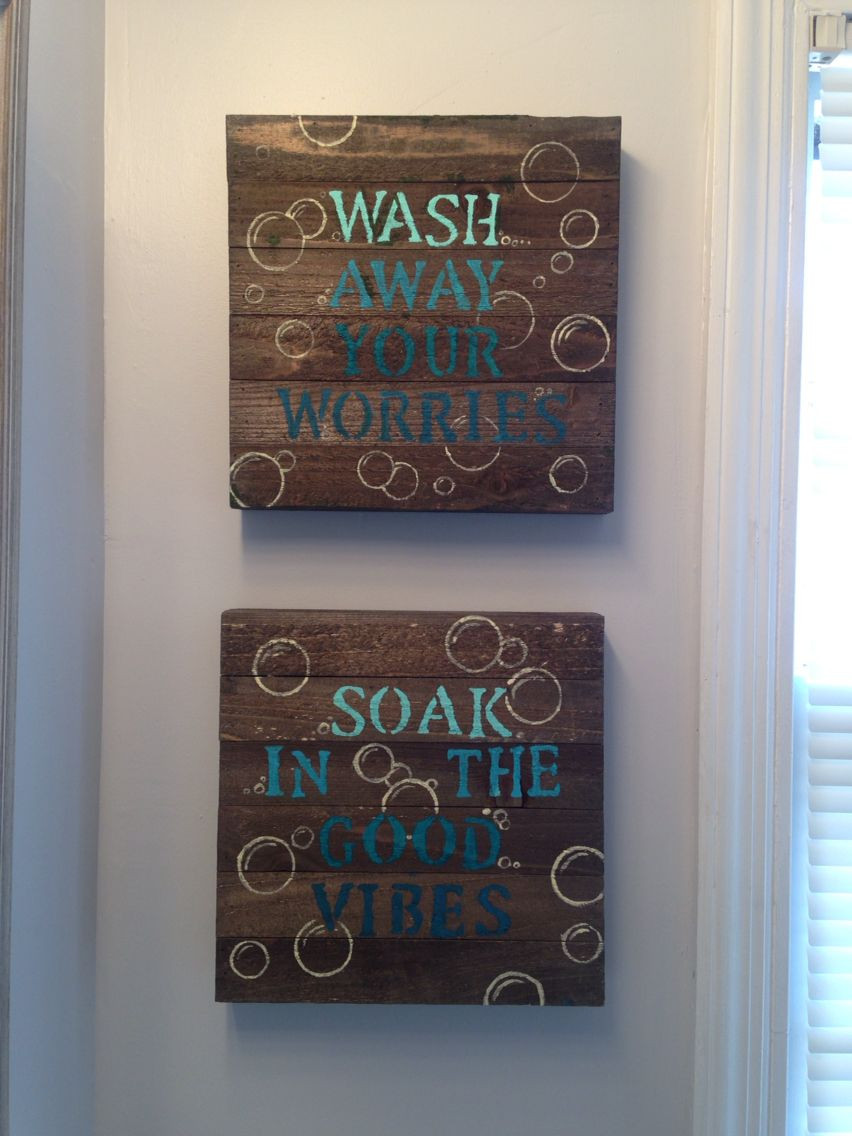 Best ideas about DIY Bathroom Wall Decor
. Save or Pin Blue DIY bathroom wall decor $10 wood canvas from Walmart Now.