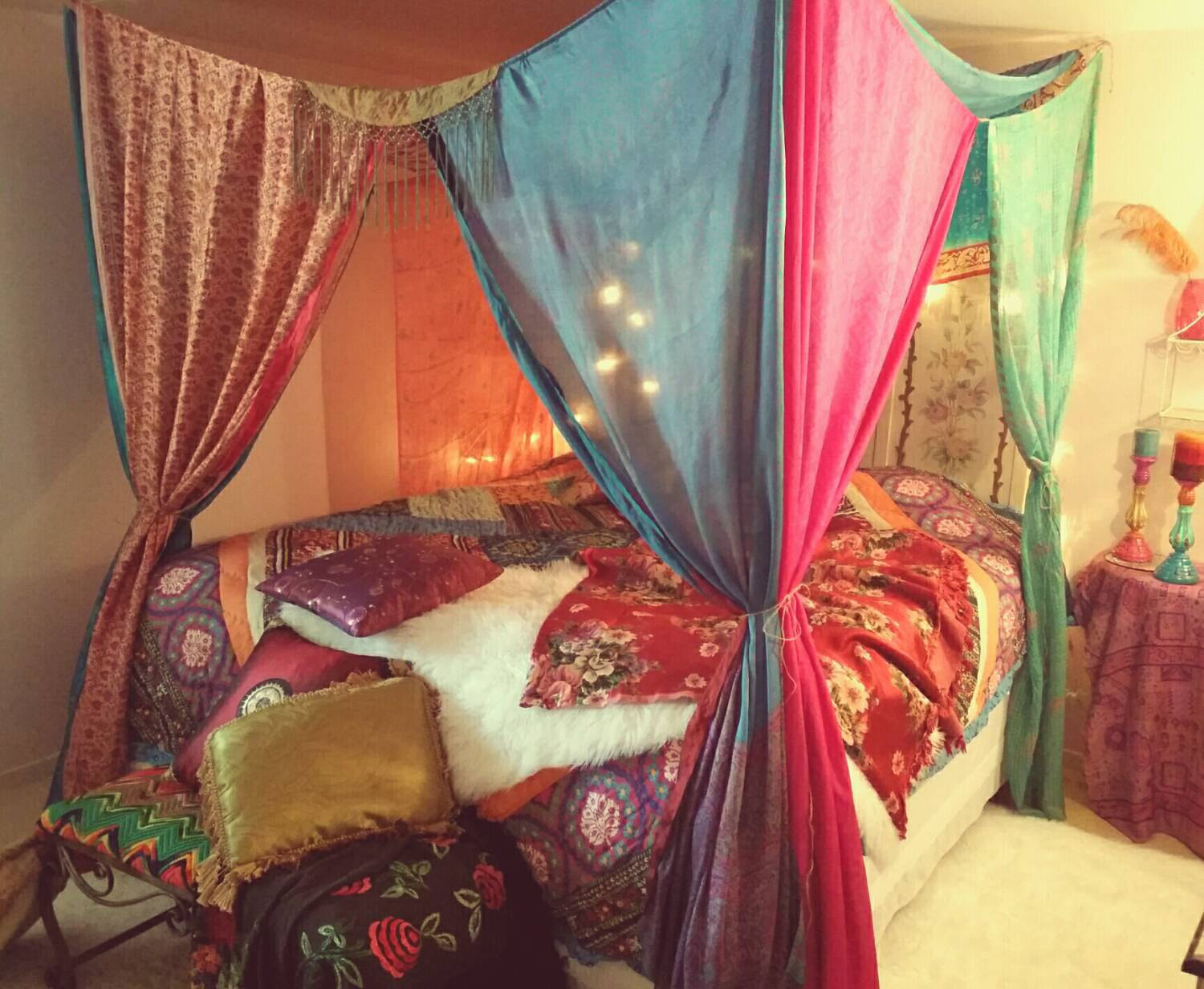 Best ideas about DIY Bohemian Bed Canopy
. Save or Pin Boho Bed Canopy Gypsy Hippie Hippy India Sari Scarves Bedroom Now.