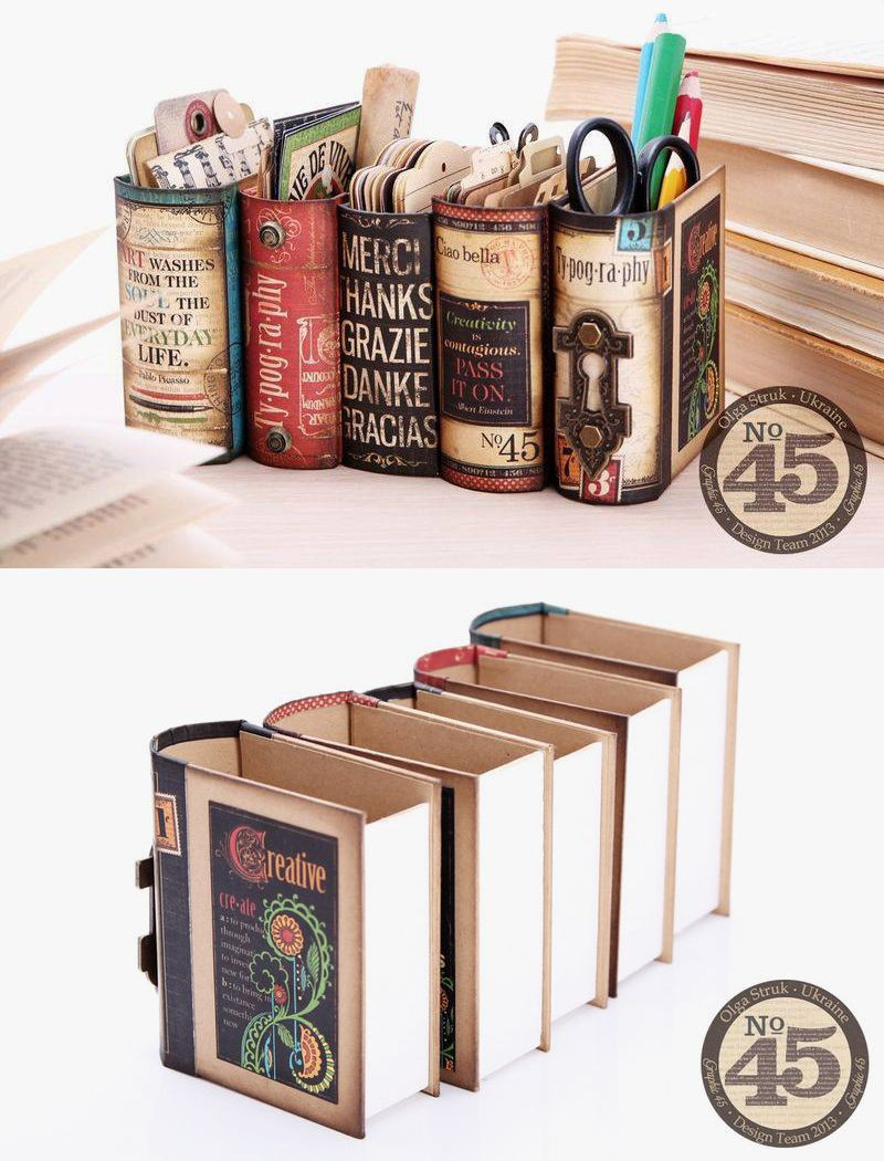 Best ideas about DIY Book Organizer
. Save or Pin Desk organizers made from book boxes and Graphics 45 scrap Now.