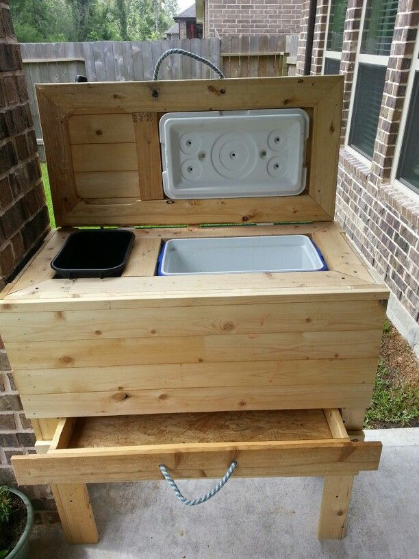 Best ideas about DIY Cooler Box
. Save or Pin Diy cooler trash can stand w drawer for patio Hubby did a Now.