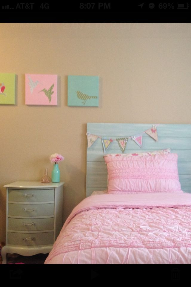 Best ideas about DIY Girls Beds
. Save or Pin My DIY girls room Headboard artwork nightstand and banner Now.