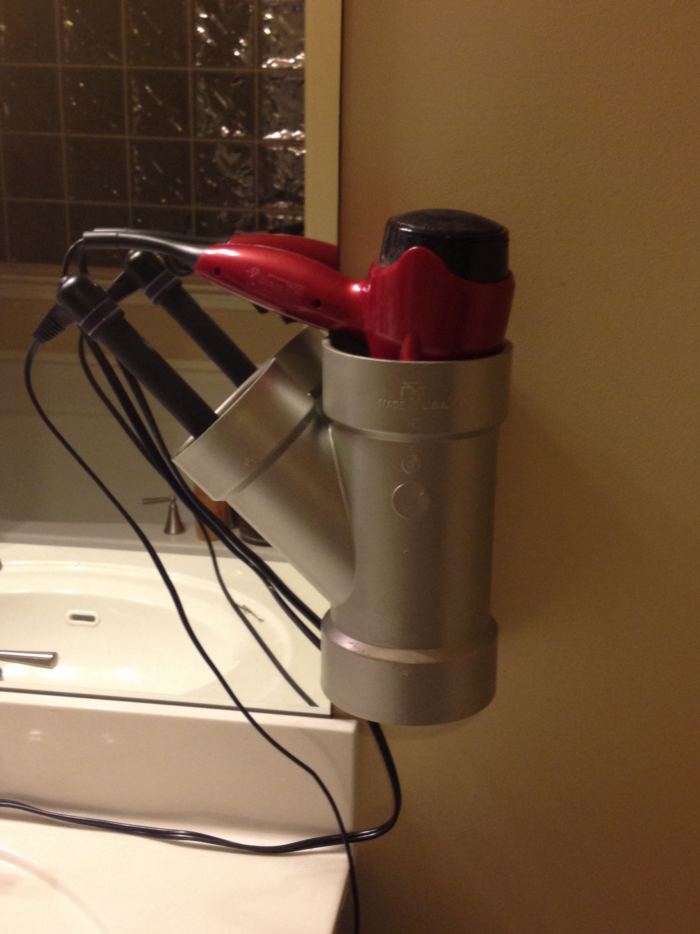 Best ideas about DIY Hair Dryer Holder
. Save or Pin PVC Pipe hair dryer and curling iron straightener holder Now.