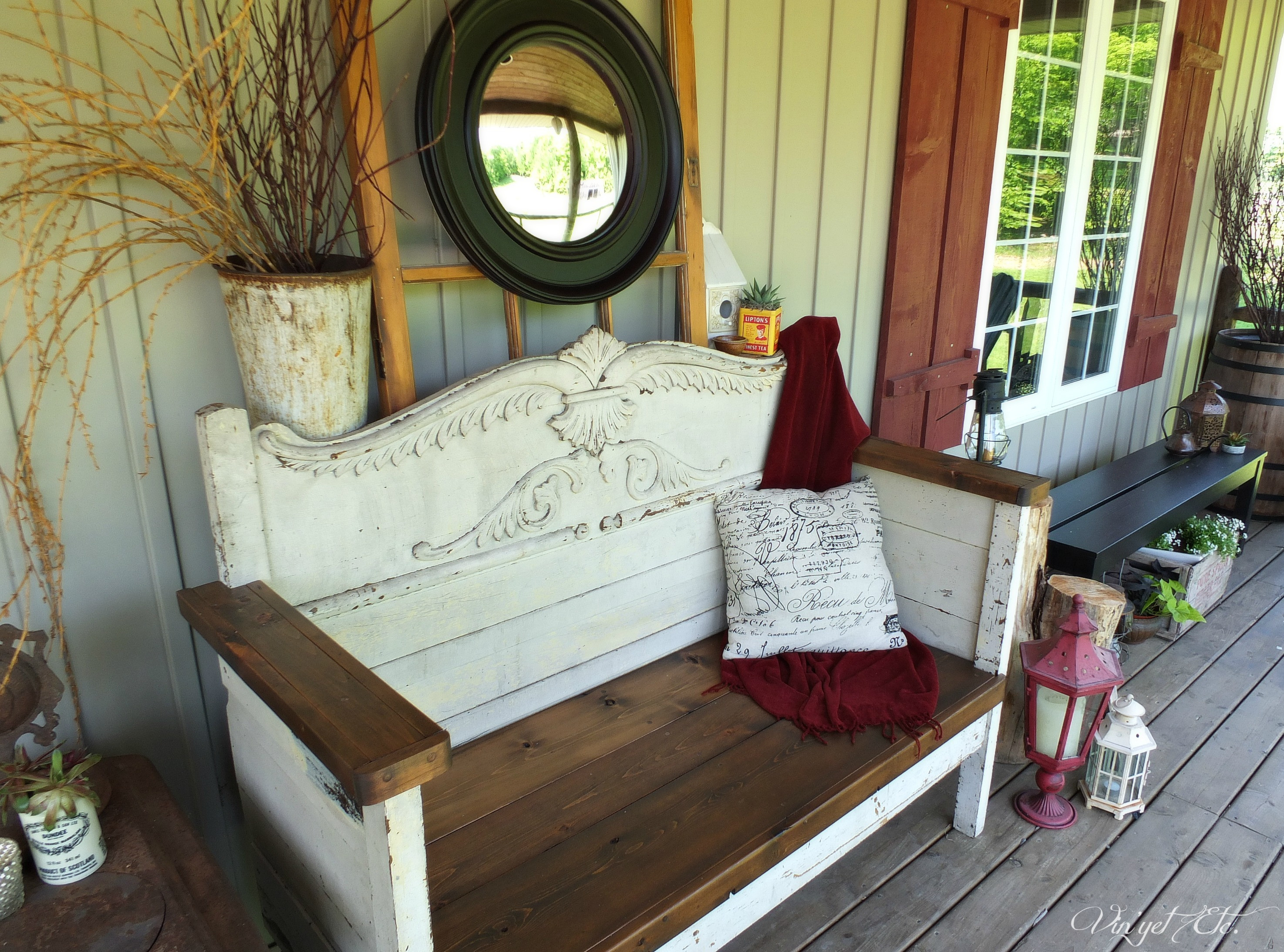 Best ideas about DIY Headboard Bench
. Save or Pin Summertime porch tour antique headboard bench new seat Now.
