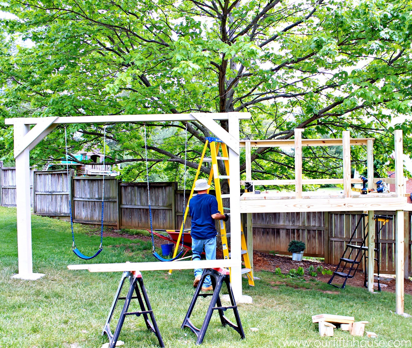 Best ideas about DIY Kids Swing Set
. Save or Pin DIY Swing Set & Playhouse Now.