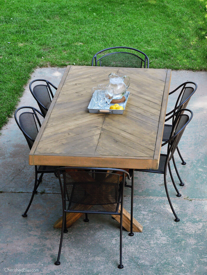 Best ideas about DIY Outdoor Dining Table
. Save or Pin Outdoor Table with X Leg and Herringbone Top FREE PLANS Now.