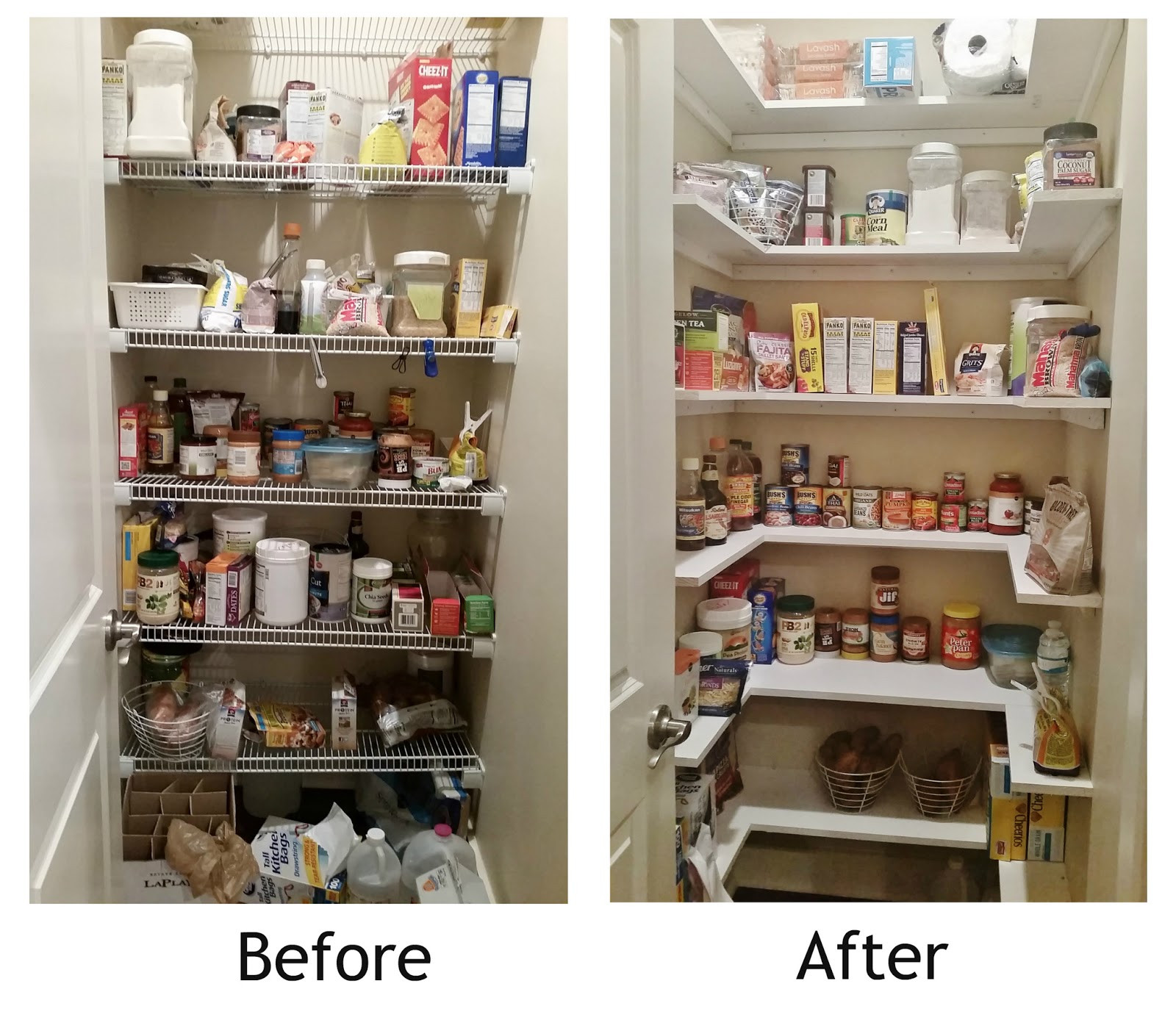 Best ideas about Diy Pantry Shelves
. Save or Pin Kitchen Pantry Makeover Replace wire shelves with wrap Now.