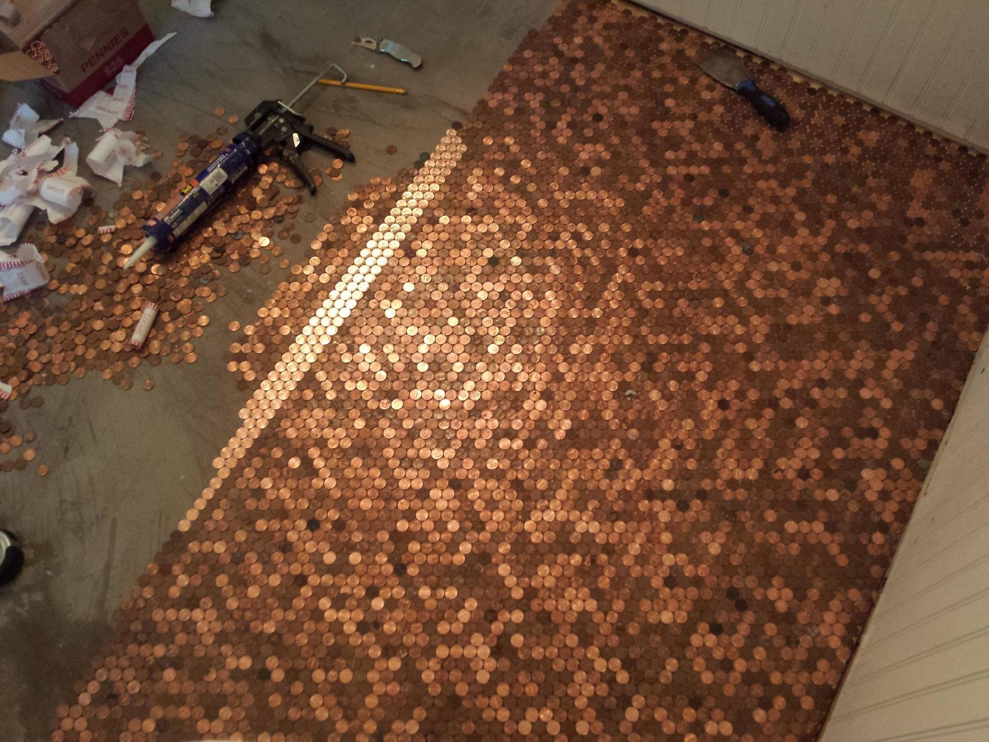 Best ideas about DIY Penny Floor
. Save or Pin He Made An Awesome Penny Floor Out Old Pennies You can Now.