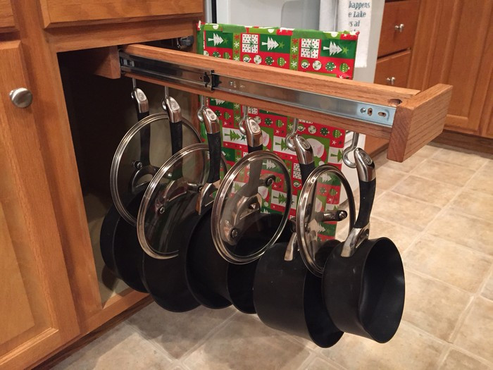 Best ideas about DIY Pot And Pan Organizer
. Save or Pin Make your own sliding pots and pans rack Now.