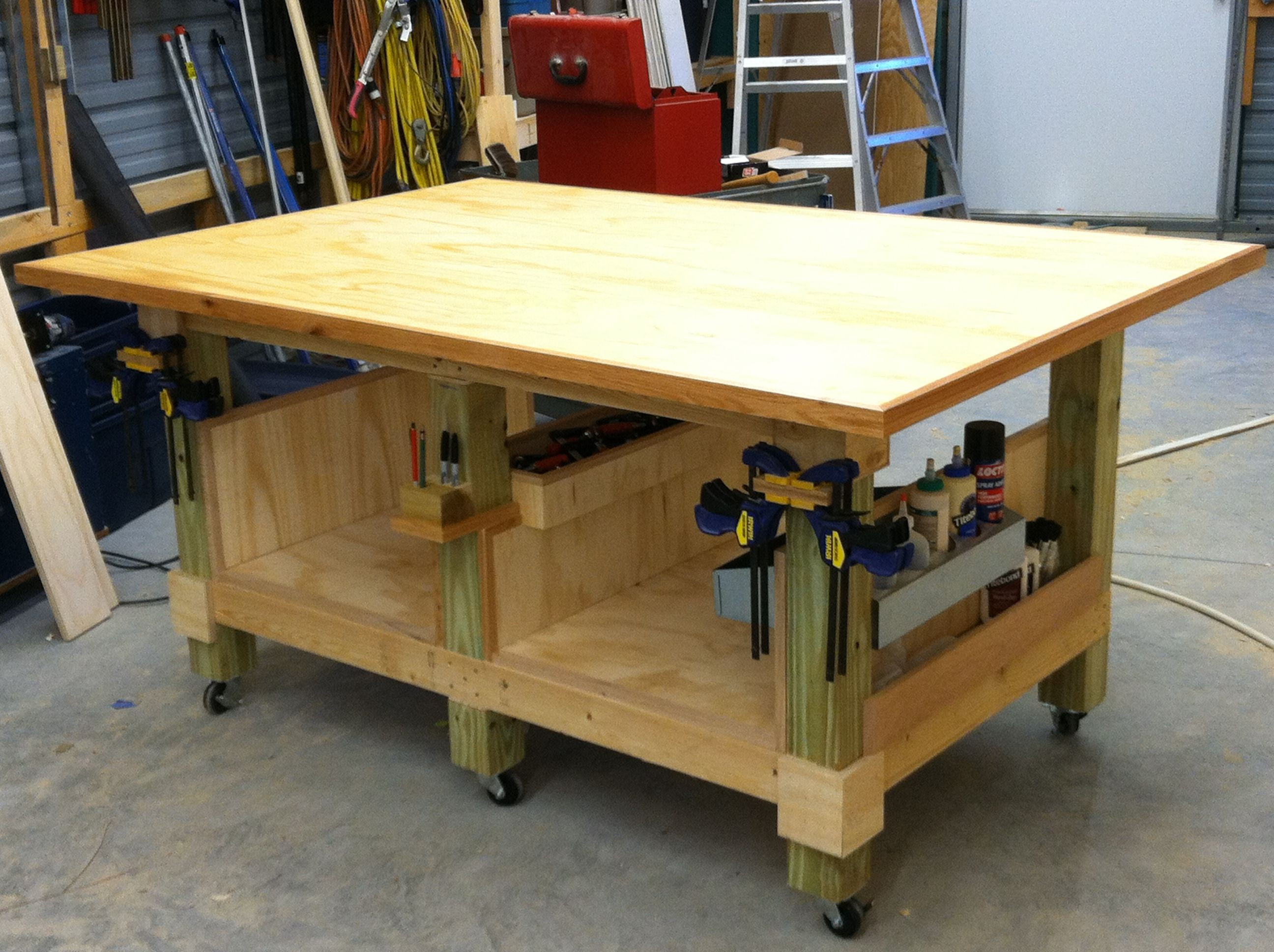 Best ideas about DIY Shop Table
. Save or Pin My 4 x 6 ft woodworking assembly table Six legs from 4 x Now.